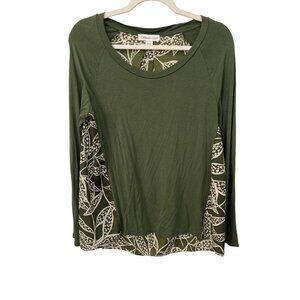 Coldwater Creek Top Size XS Long Sleeve Mixed Media Leaf Print Green Bohemian